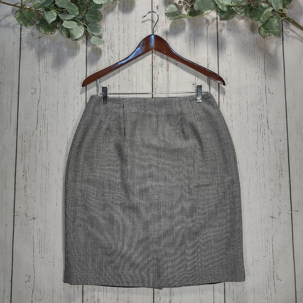 Valerie Stevens Wool Houndstooth Tweed Pencil Shift Skirt